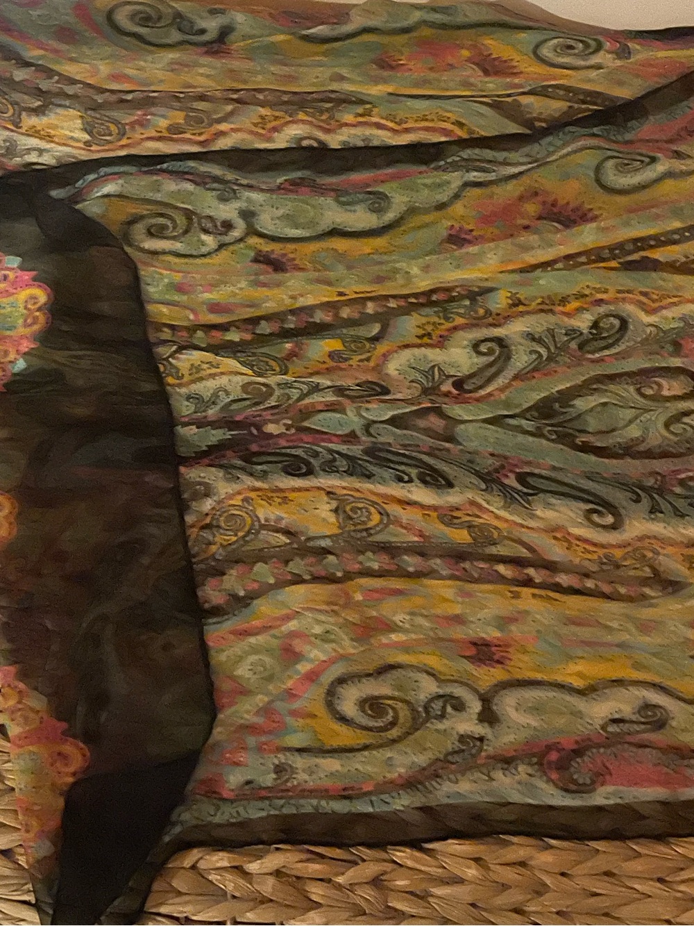 Black Paisley Scarf with Bright Multicolor Accents